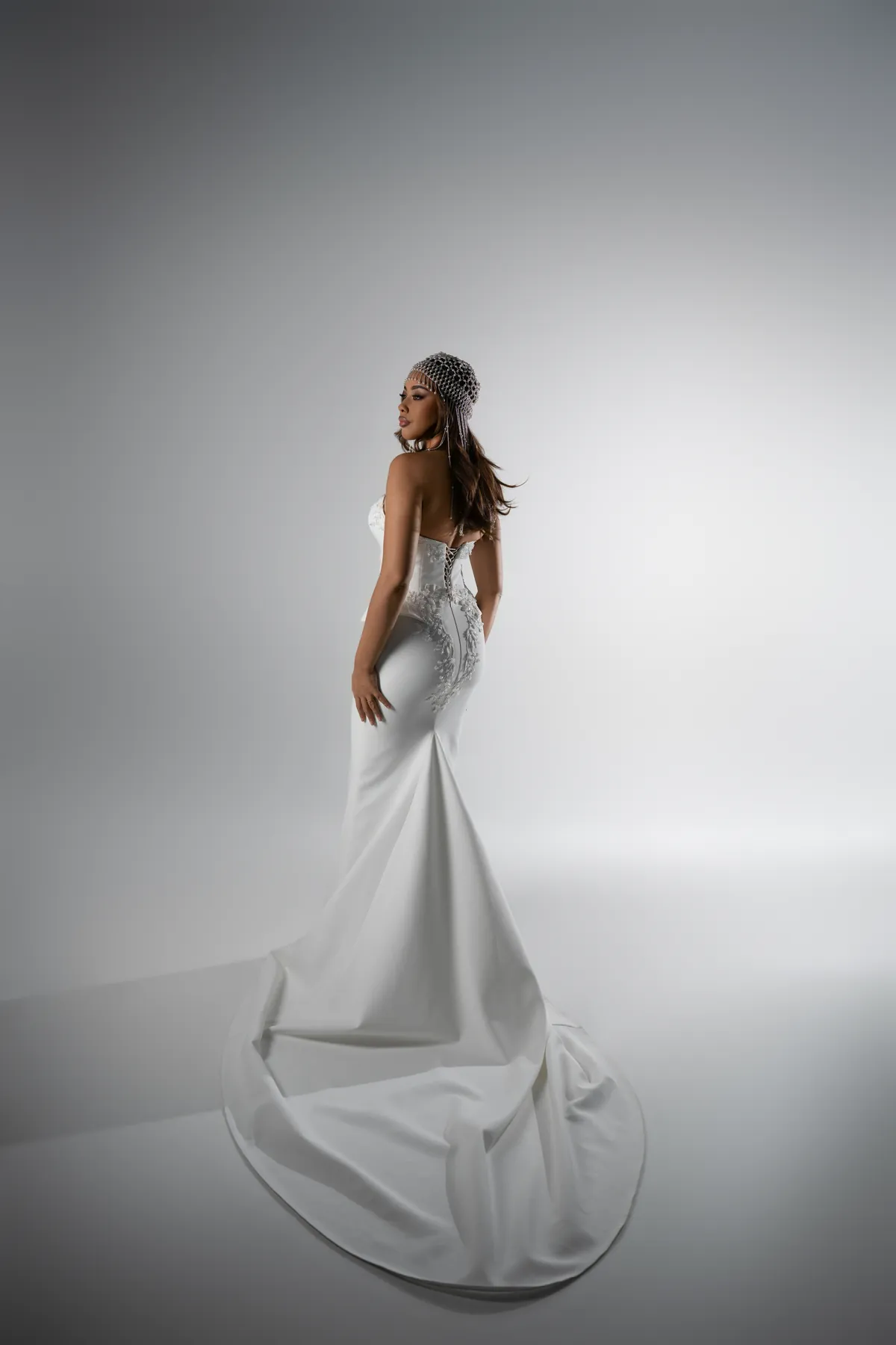 Robe sirène en crêpe, vue de dos
